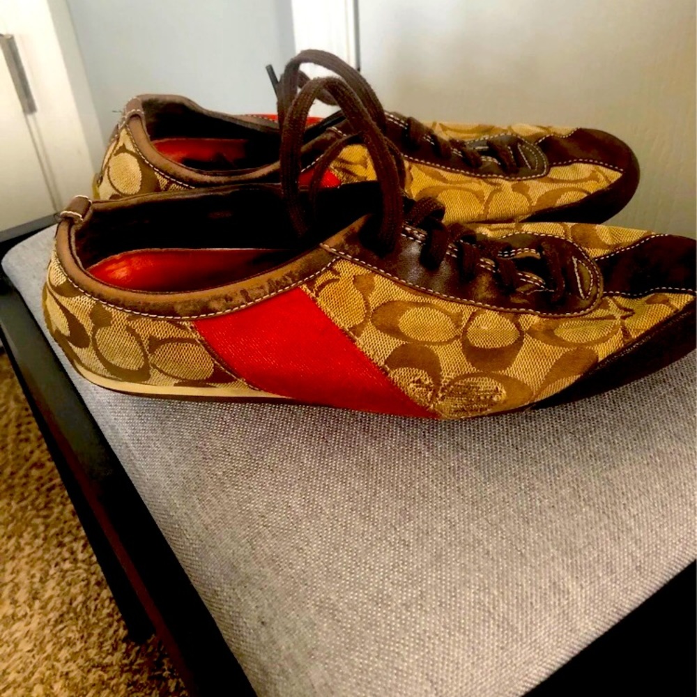 Authentic Brown/Red Coach Fashion Sneakers